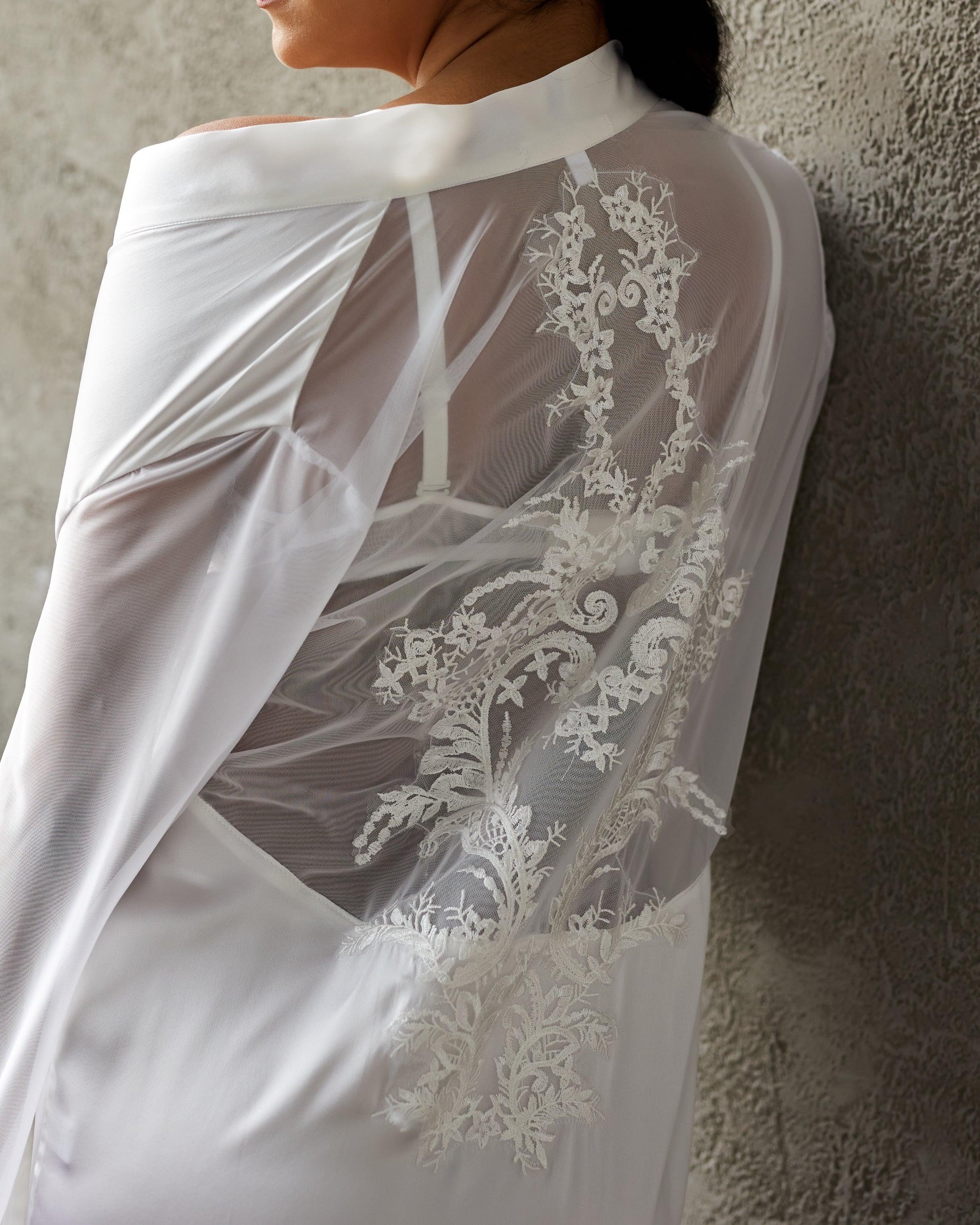 Silk Lace Applique Sheer Robe, Sirius. - Less Is Amor